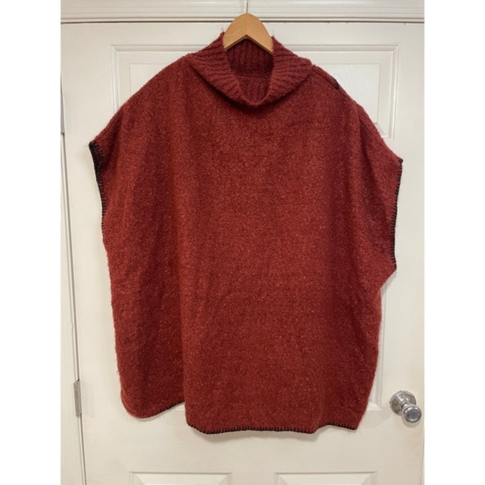 Womens XL XXL Knit Poncho GENA Textured Cowl Neck Loose Sleeveless Red‎ Sweater